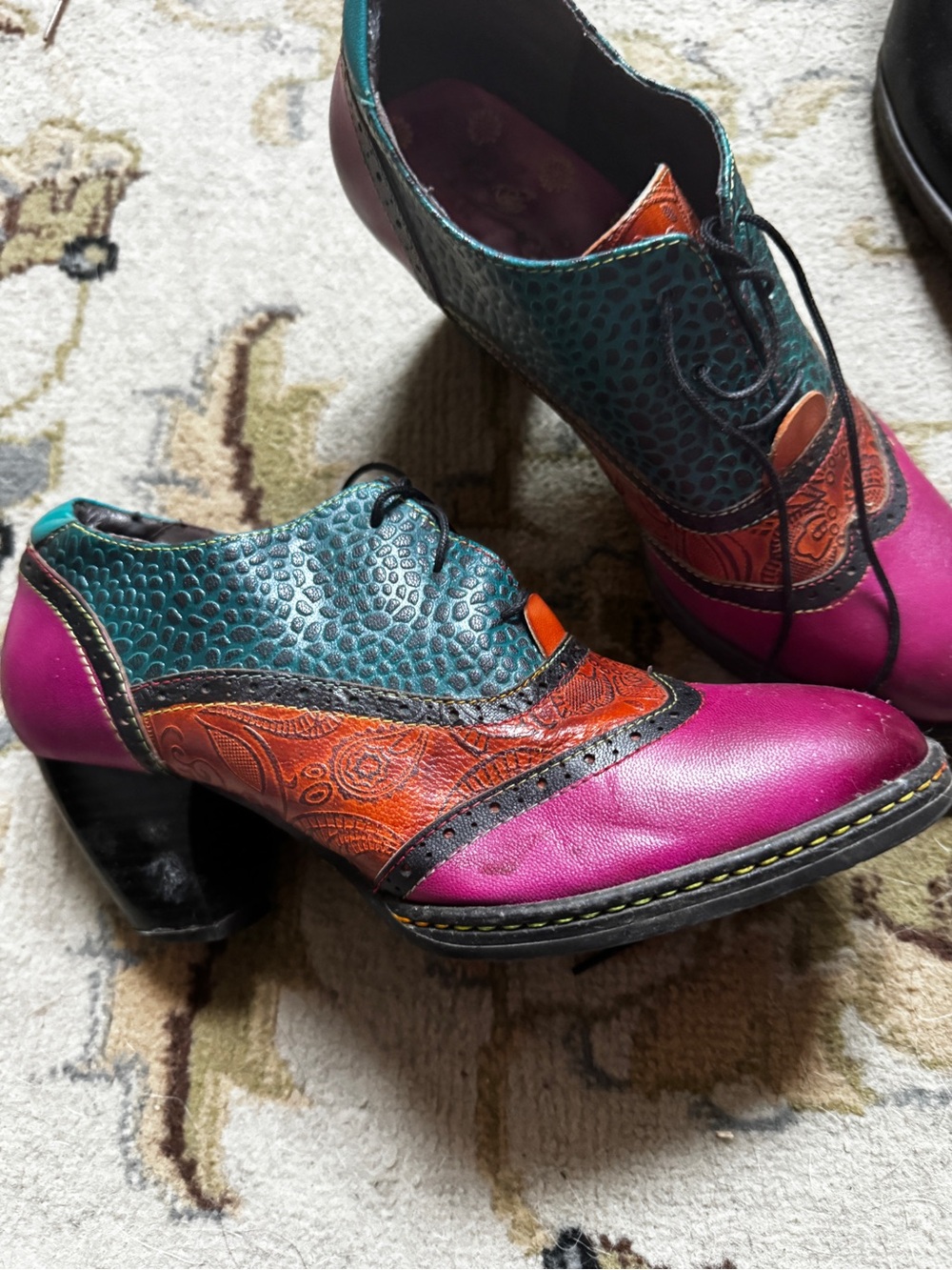 Colorful Lace-Up Women's Heels in Teal, Pink & Orange